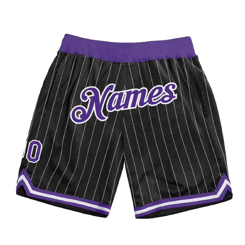 One Size Black White Pinstripe Purple-White Authentic Basketball Shorts