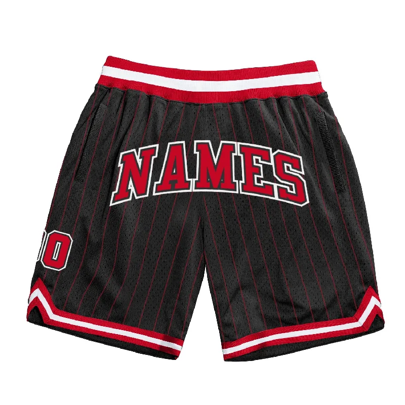 One Size Black Red Pinstripe Red-White Authentic Basketball Shorts