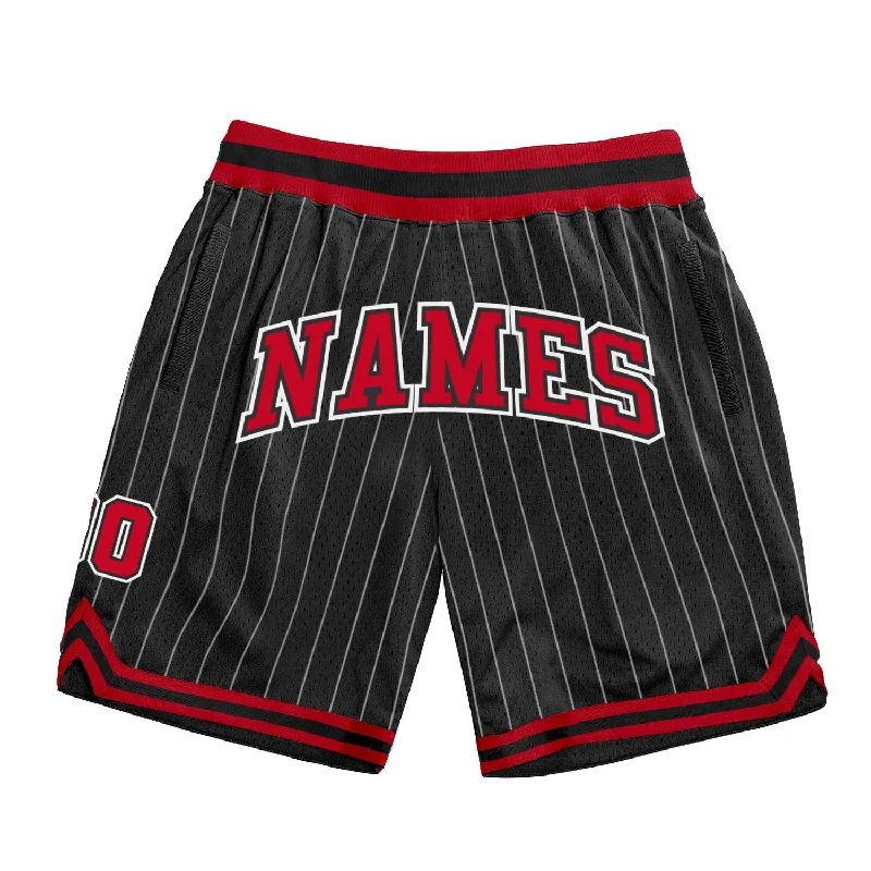 One Size Black White Pinstripe Red-White Authentic Basketball Shorts