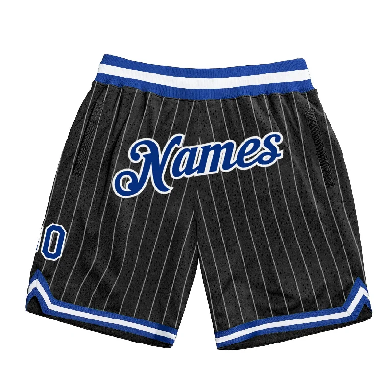 One Size Black White Pinstripe Royal-White Authentic Basketball Shorts