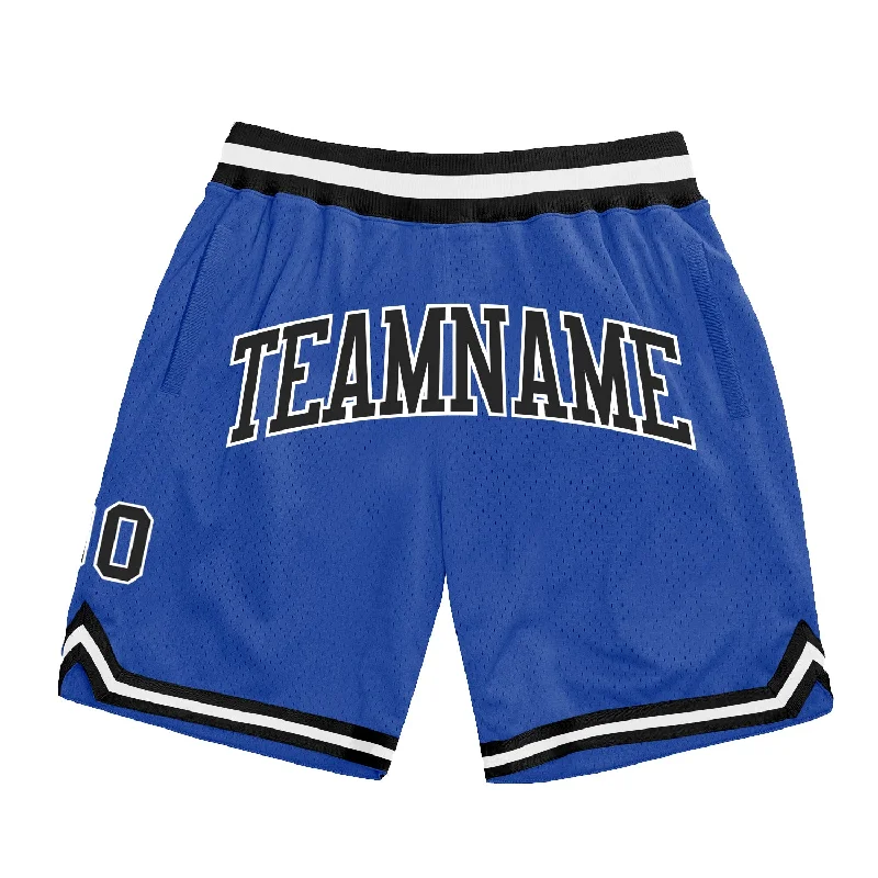 One Size Blue Black-White Authentic Throwback Basketball Shorts