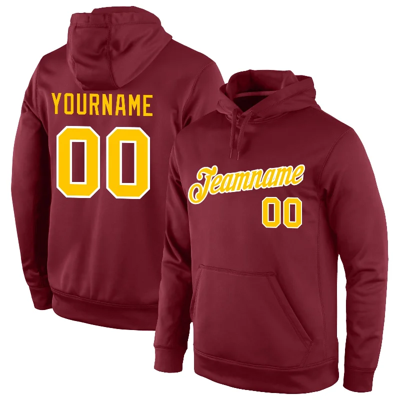 One Size Stitched Burgundy Gold-White Sports Pullover Sweatshirt Hoodie