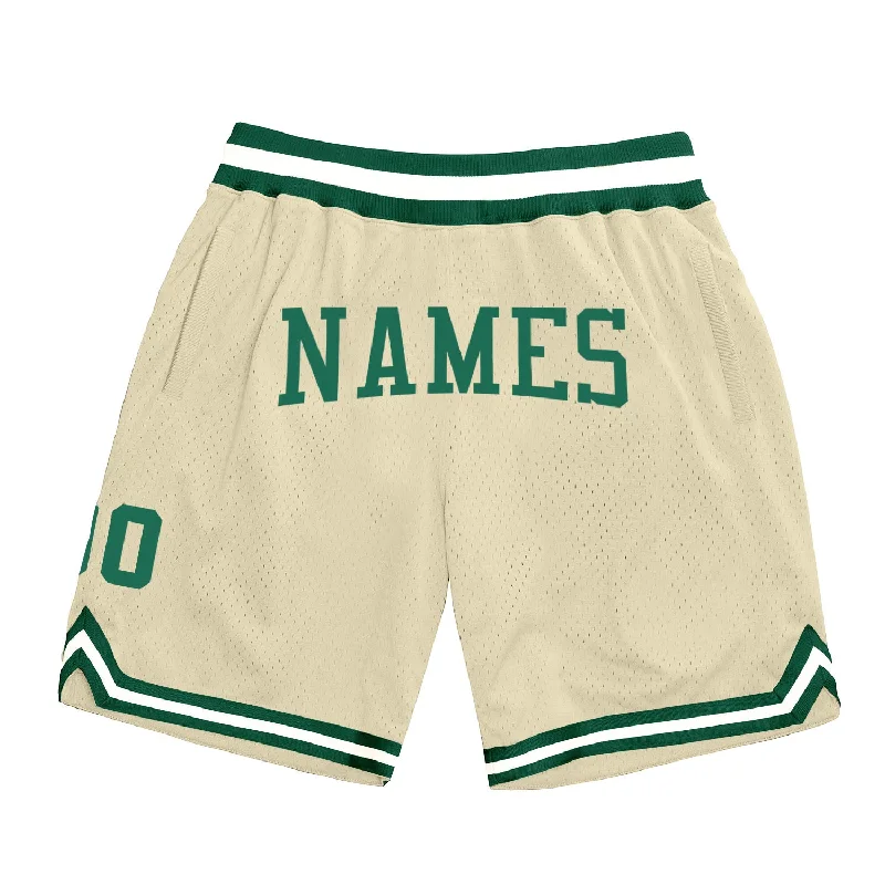 One Size Cream Kelly Green-White Authentic Throwback Basketball Shorts