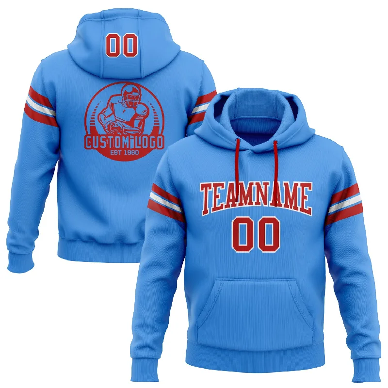 One Size Stitched Powder Blue Red-White Football Pullover Sweatshirt Hoodie