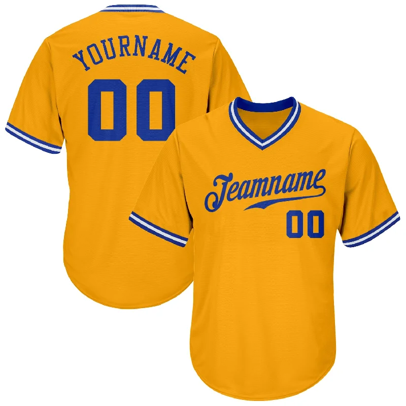 One Size Gold Royal-White Authentic Throwback Rib-Knit Baseball Jersey Shirt