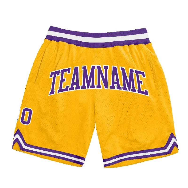 One Size Gold Purple-White Authentic Throwback Basketball Shorts