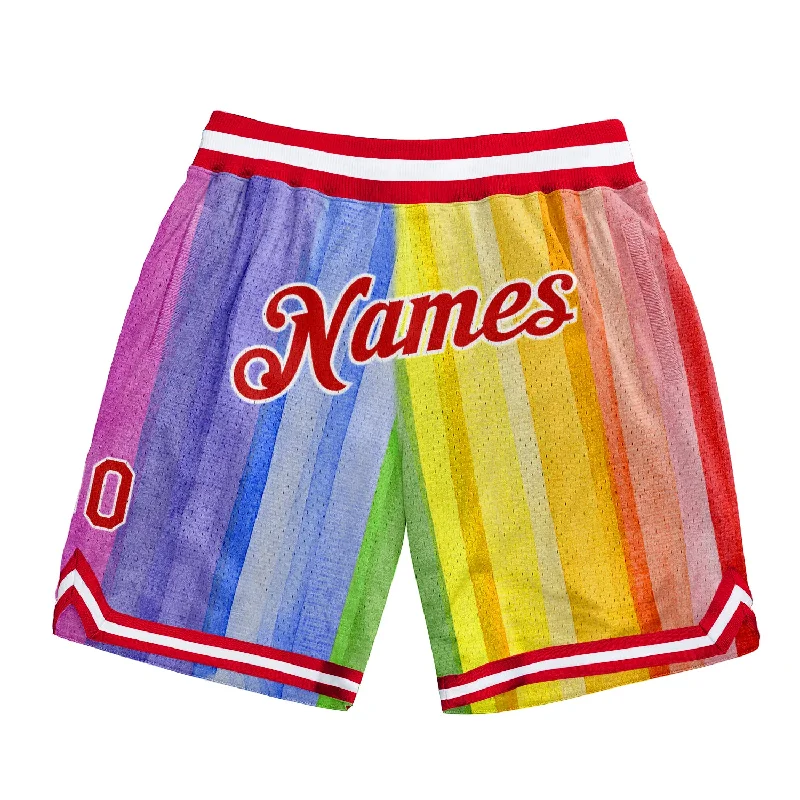 One Size Gold Red-White 3D Pattern Design Rainbow Authentic Basketball Shorts