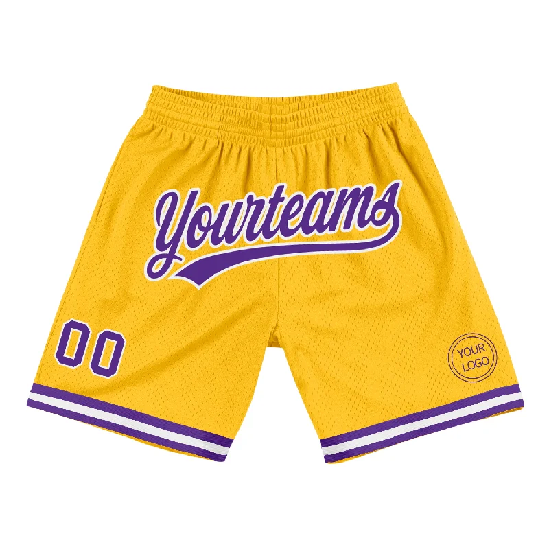 One Size Gold Purple-White Authentic Throwback Basketball Shorts