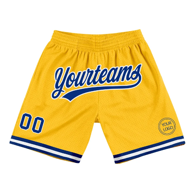 One Size Gold Royal-White Authentic Throwback Basketball Shorts