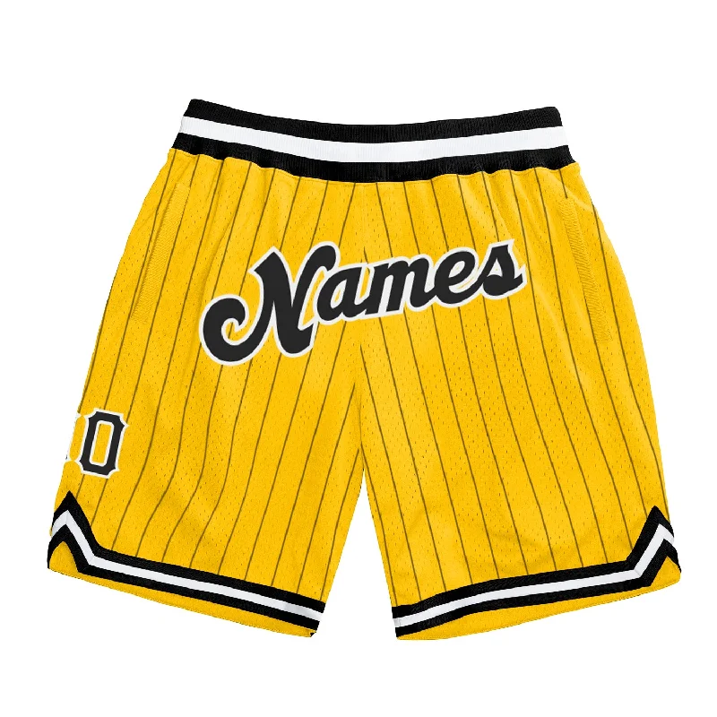 One Size Gold Black Pinstripe Black-White Authentic Basketball Shorts