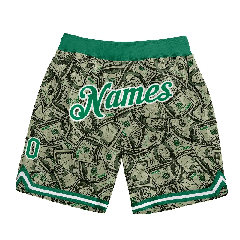 One Size Green Kelly Green-White 3D Pattern Design Dollar Authentic Basketball Shorts