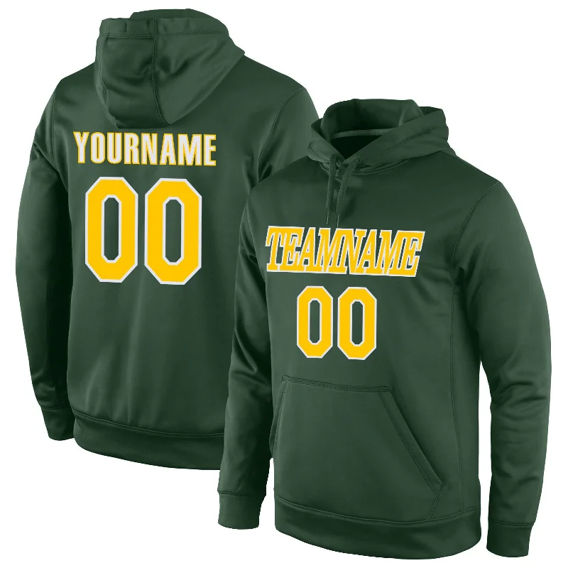 One Size Stitched Green Gold-White Sports Pullover Sweatshirt Hoodie