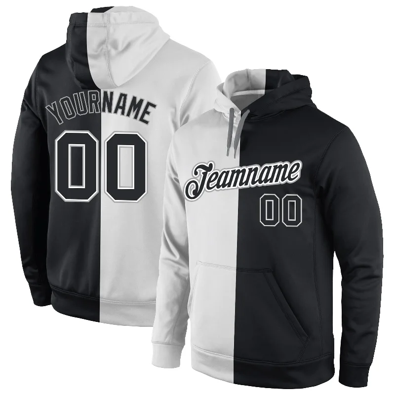 One Size Stitched White Black Split Fashion Sports Pullover Sweatshirt Hoodie