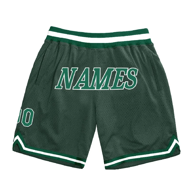 One Size Hunter Green Kelly Green-White Authentic Throwback Basketball Shorts