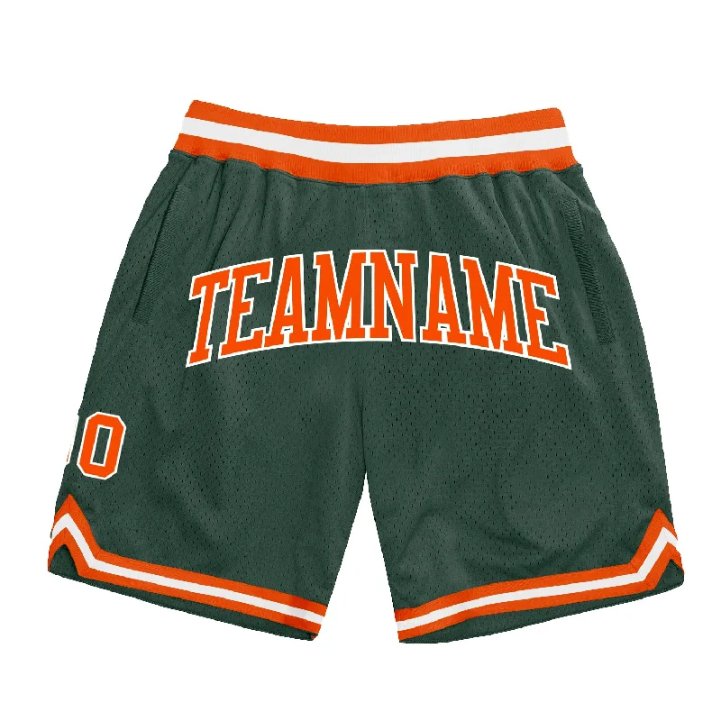 One Size Hunter Green Orange-White Authentic Throwback Basketball Shorts