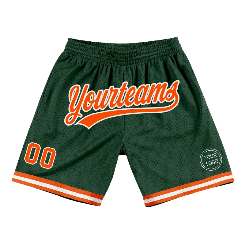 One Size Hunter Green Orange-White Authentic Throwback Basketball Shorts