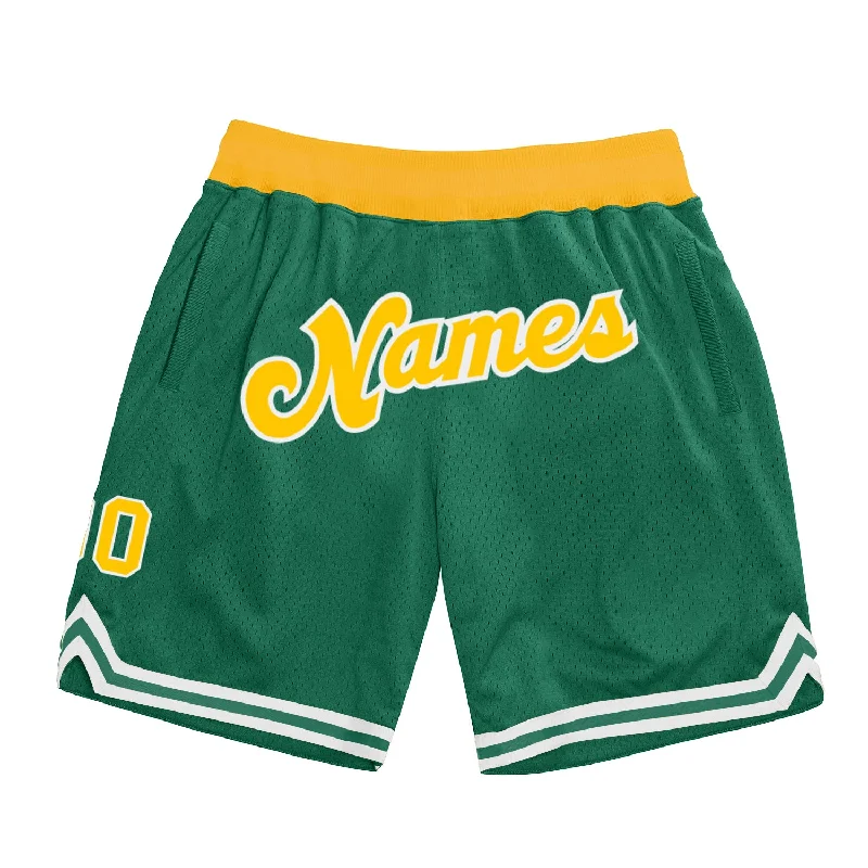 One Size Kelly Green Gold-White Authentic Throwback Basketball Shorts