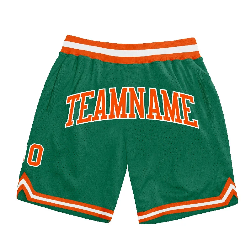 One Size Kelly Green Orange-White Authentic Throwback Basketball Shorts