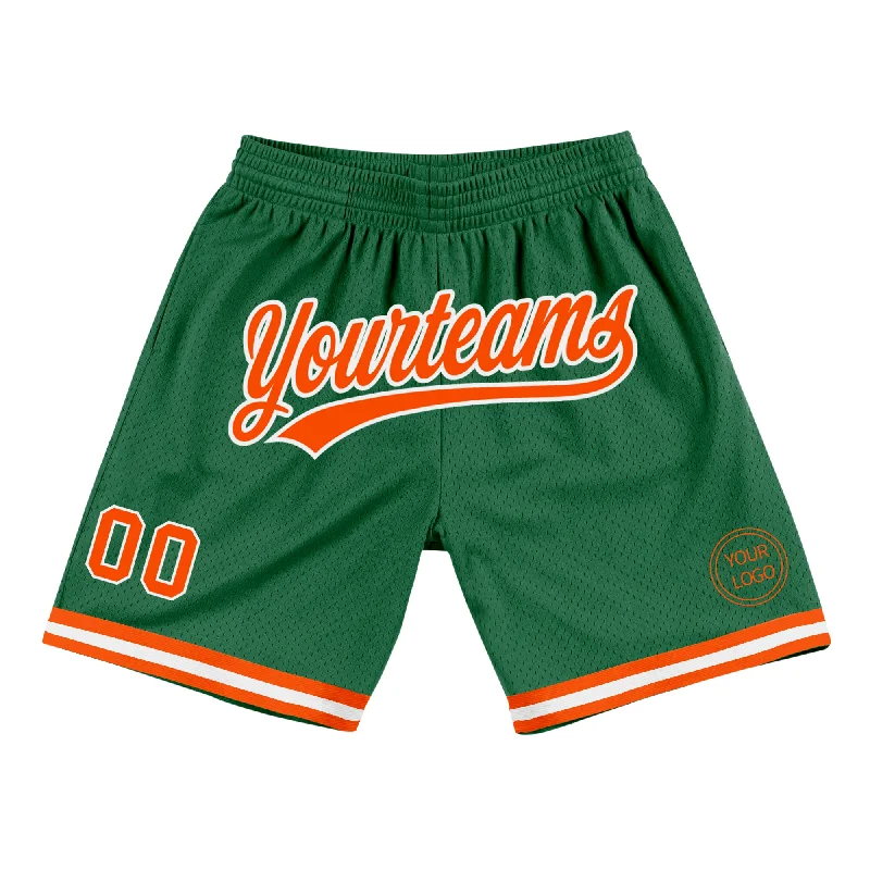 One Size Kelly Green Orange-White Authentic Throwback Basketball Shorts