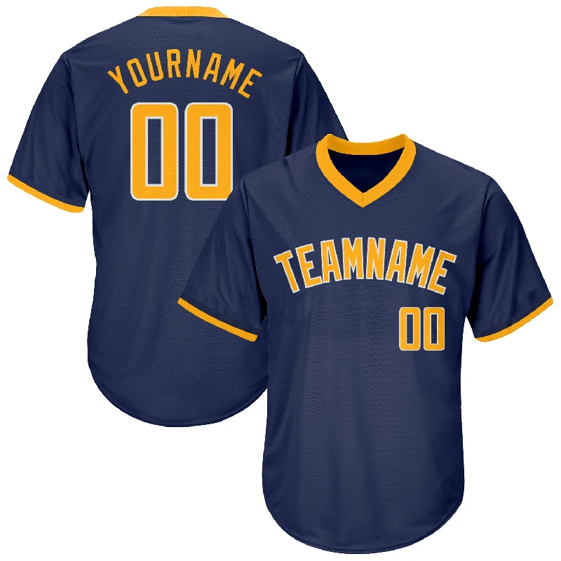 One Size Navy Gold-White Authentic Throwback Rib-Knit Baseball Jersey Shirt