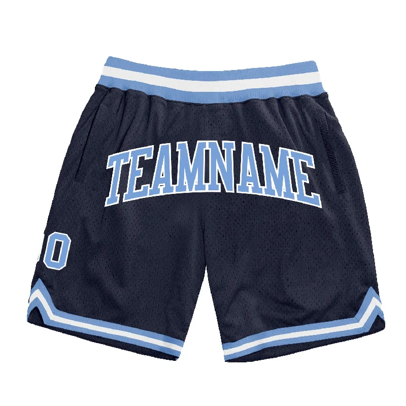 One Size Navy Light Blue-White Authentic Throwback Basketball Shorts