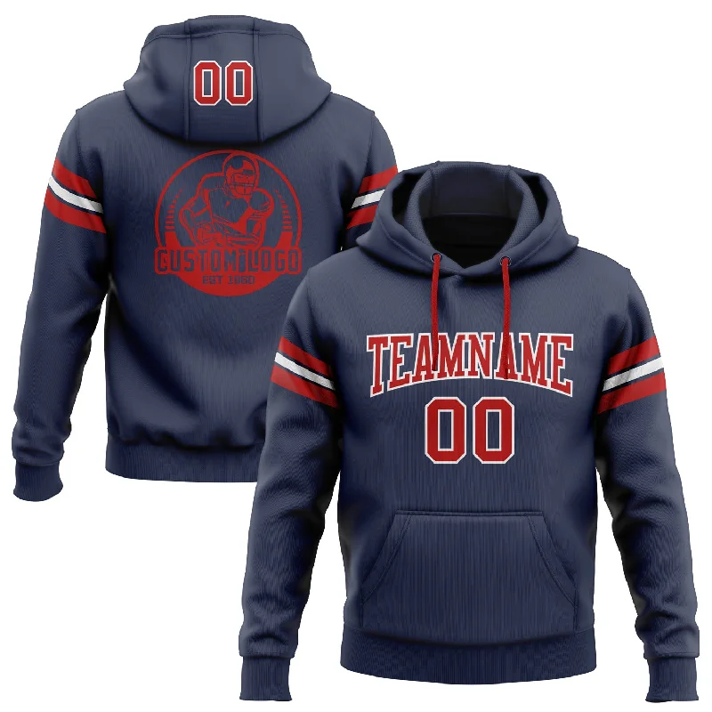 One Size Stitched Navy Red-White Football Pullover Sweatshirt Hoodie