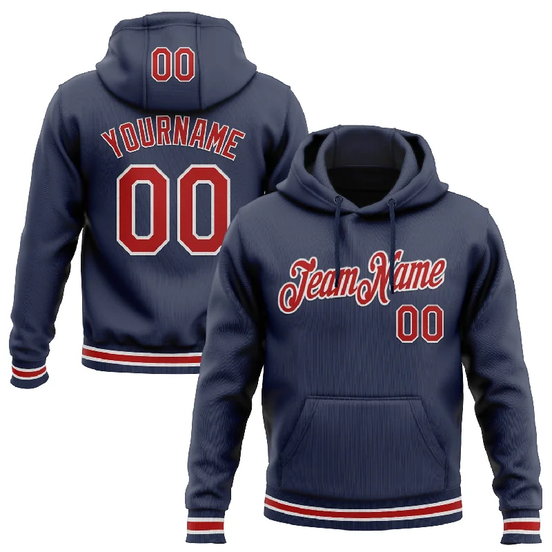 One Size Stitched Navy Red-White Sports Pullover Sweatshirt Hoodie