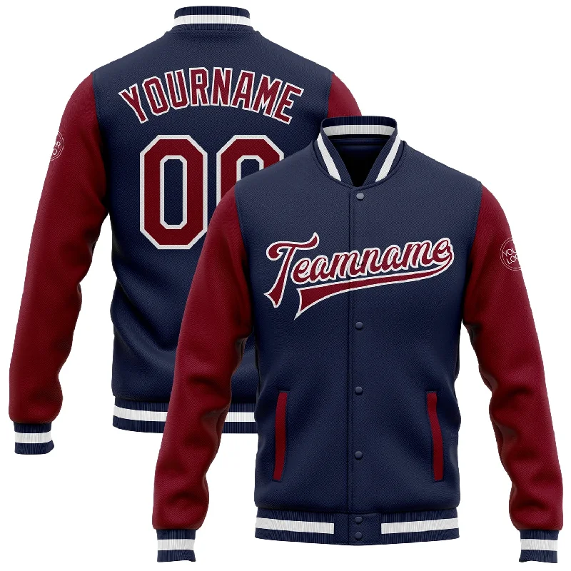 One Size Navy Crimson-White Bomber Full-Snap Varsity Letterman Two Tone Jacket