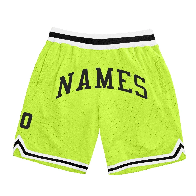 One Size Neon Green Black-White Authentic Throwback Basketball Shorts