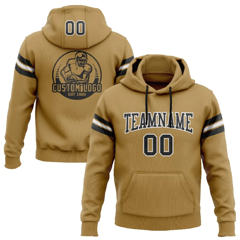 One Size Stitched Old Gold Black-White Football Pullover Sweatshirt Hoodie