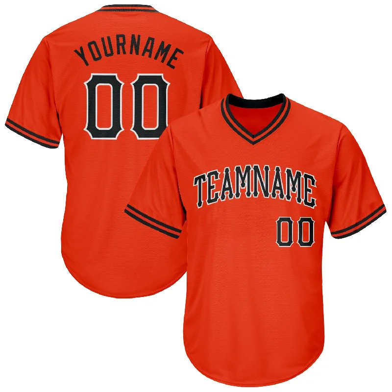 One Size Orange Black-White Authentic Throwback Rib-Knit Baseball Jersey Shirt