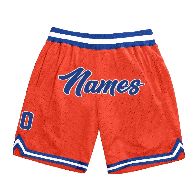 One Size Orange Royal-White Authentic Throwback Basketball Shorts