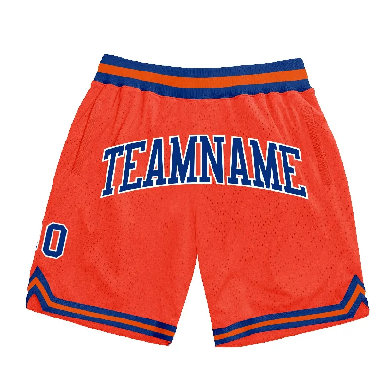 One Size Orange Royal-White Authentic Throwback Basketball Shorts