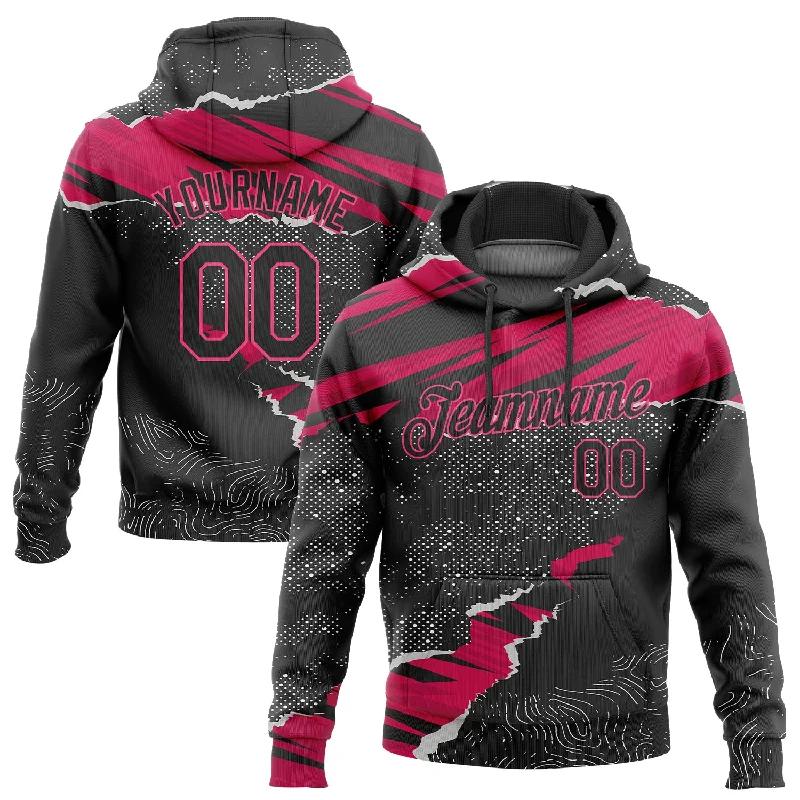 One Size Stitched Black Pink-White 3D Pattern Design Torn Paper Style Sports Pullover Sweatshirt Hoodie