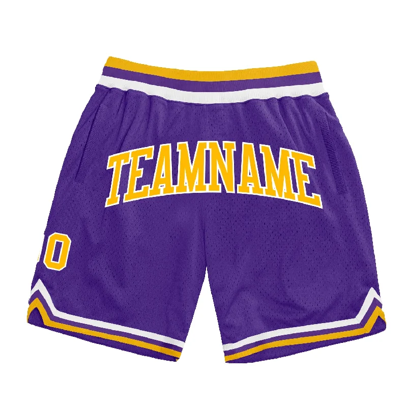 One Size Purple Gold-White Authentic Throwback Basketball Shorts