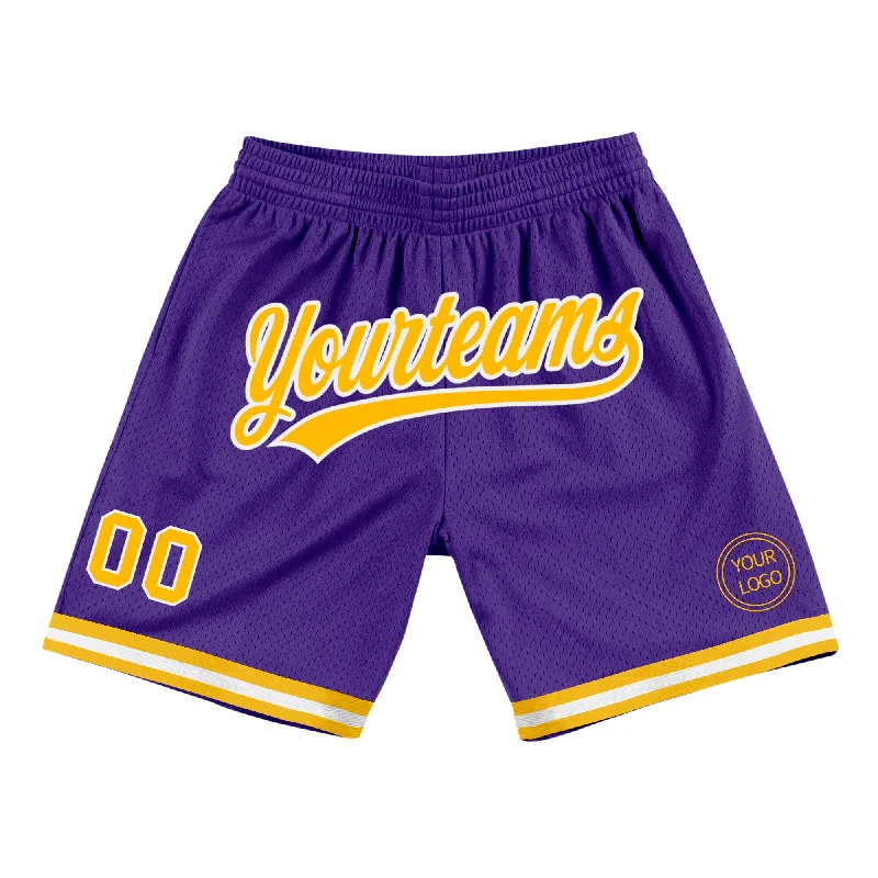 One Size Purple Gold-White Authentic Throwback Basketball Shorts