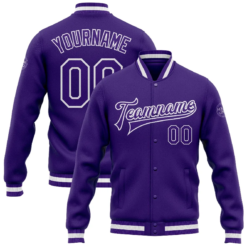 One Size Purple Purple-White Bomber Full-Snap Varsity Letterman Jacket