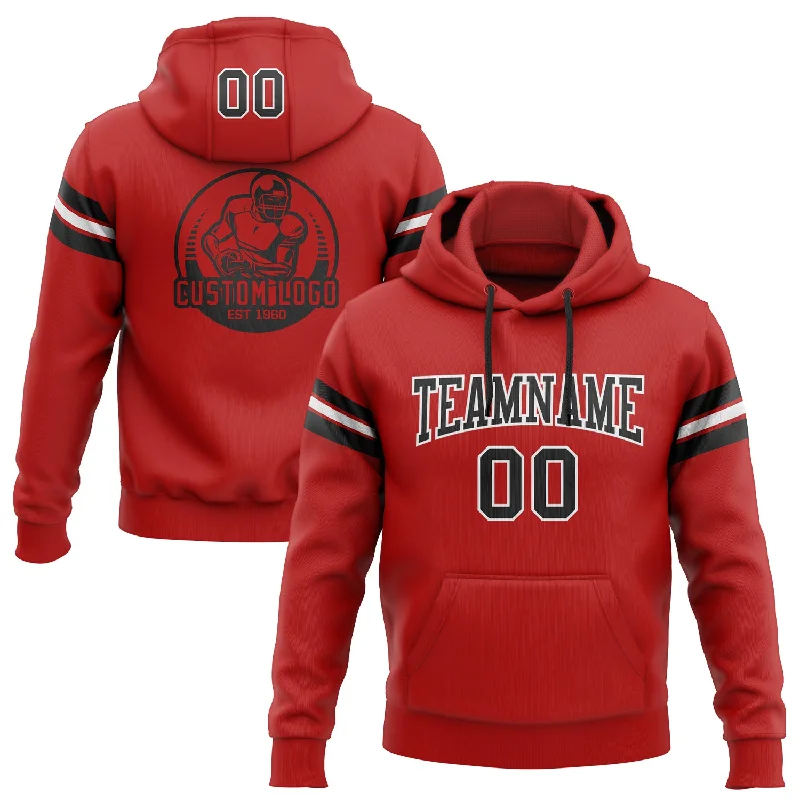 One Size Stitched Red Black-White Football Pullover Sweatshirt Hoodie