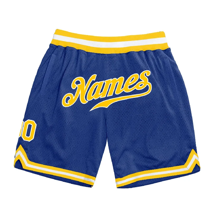 One Size Royal Gold-White Authentic Throwback Basketball Shorts