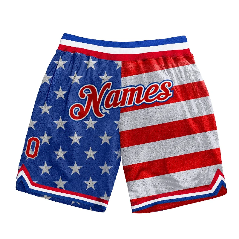 One Size Royal Red-White 3D Pattern Design American Flag Authentic Basketball Shorts