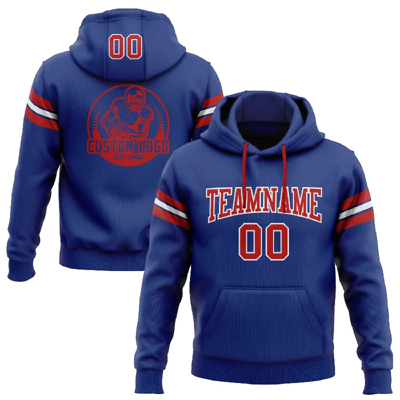 One Size Stitched Royal Red-White Football Pullover Sweatshirt Hoodie