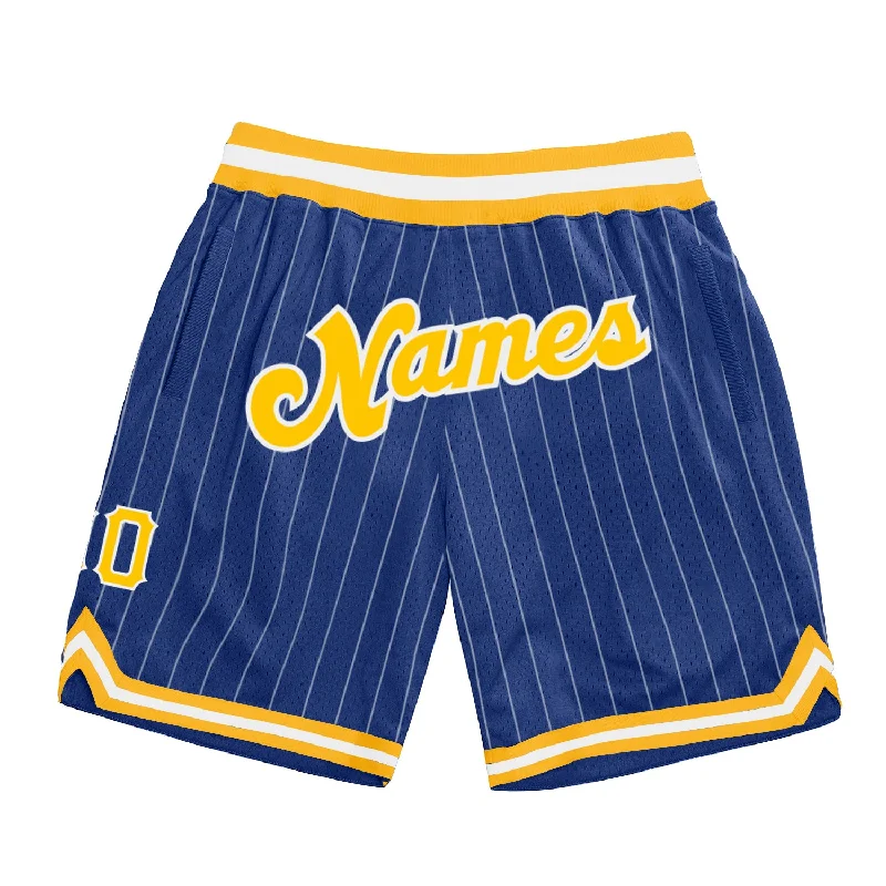 One Size Royal White Pinstripe Gold-White Authentic Basketball Shorts