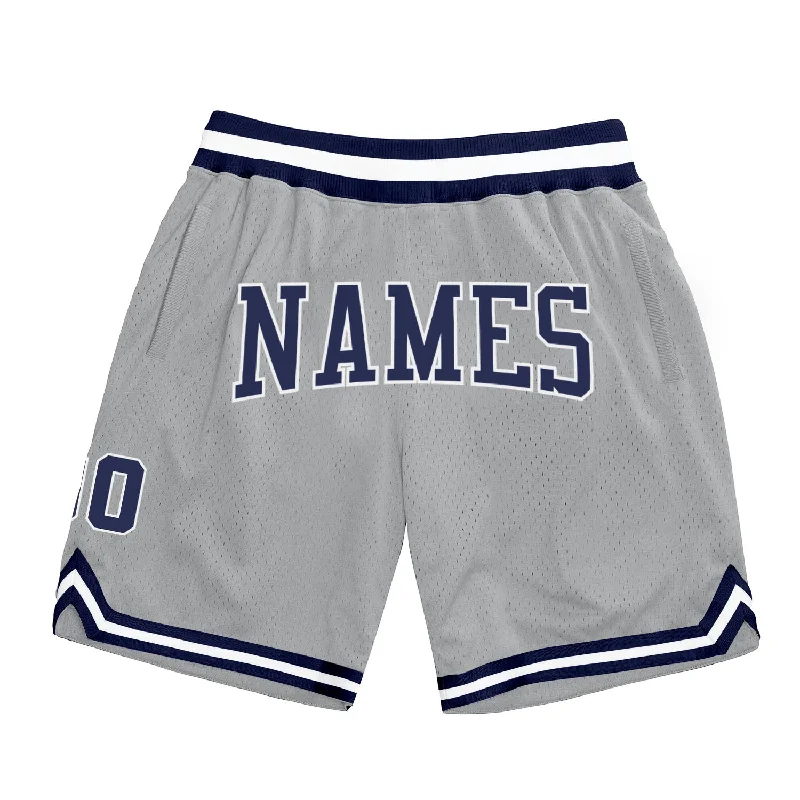 One Size Gray Navy-White Authentic Throwback Basketball Shorts