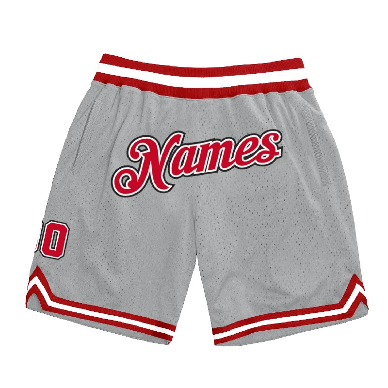 One Size Gray Red-White Authentic Throwback Basketball Shorts