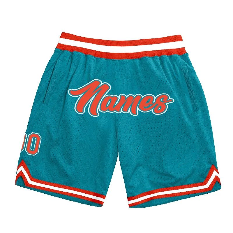 One Size Teal Orange-White Authentic Throwback Basketball Shorts