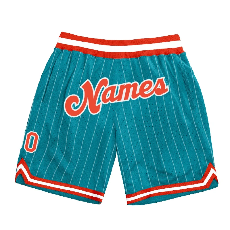 One Size Teal White Pinstripe Orange-White Authentic Basketball Shorts