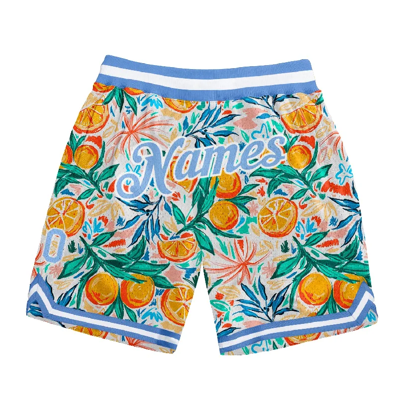 One Size White Light Blue-White 3D Pattern Design Oranges Authentic Basketball Shorts