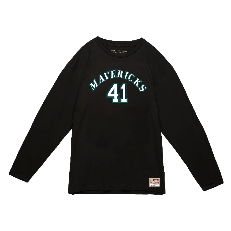 DALLAS MAVERICKS MITCHELL & NESS 2022 ALL FOUR ONE DIRK NOWITZKI NAME & NUMBER LONGSLEEVE TEE