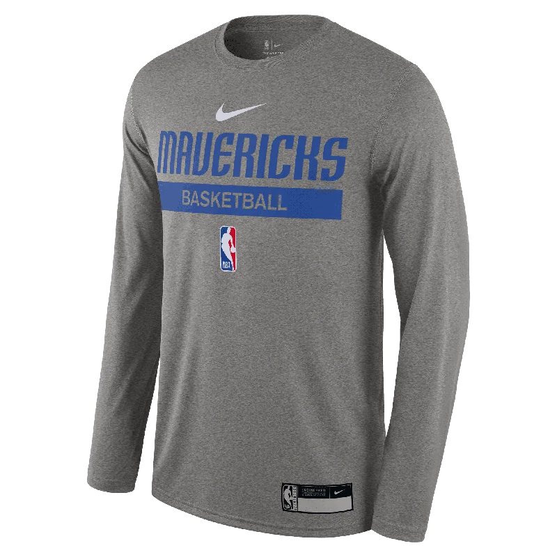 DALLAS MAVERICKS NIKE GREY PRACTICE LONG SLEEVE TEE