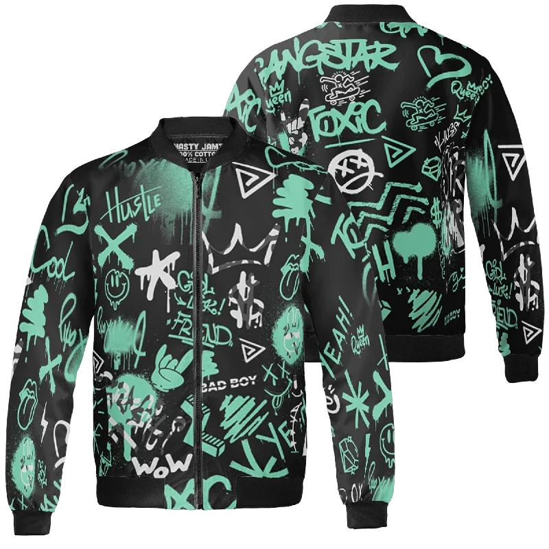 NastyJamz Green Glow 3s Jacket Match Graffiti King Doodle Style All-Over Print